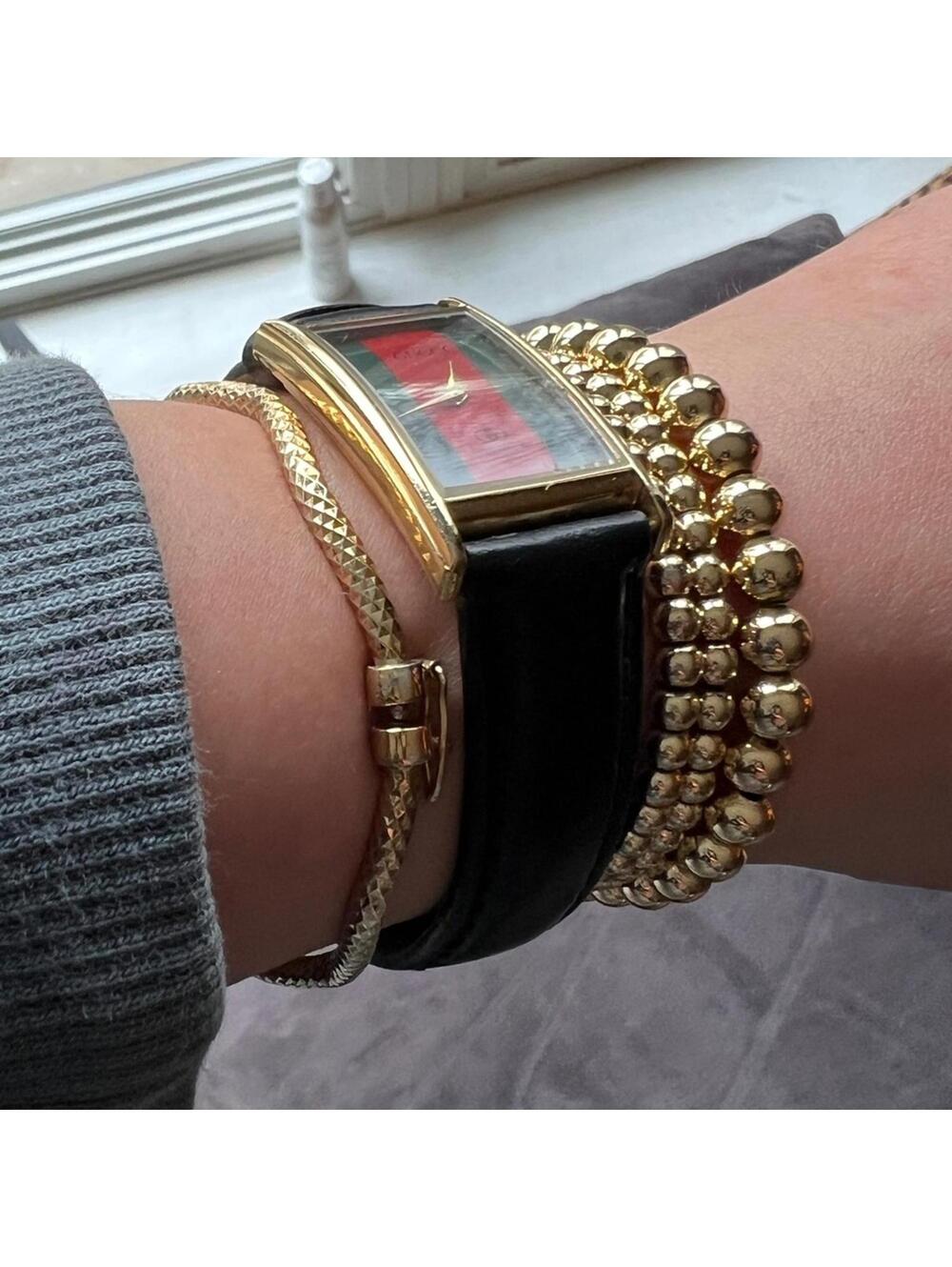 🆕 14k gold plated XL Wrist bracelet ball set stack stretch water resistant NEW